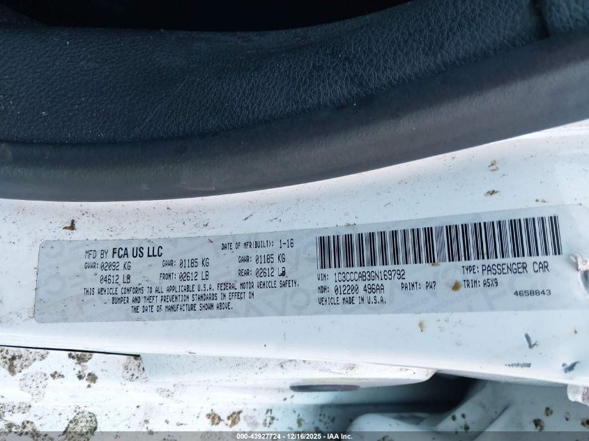 2016 Chrysler 200 Limited VIN: 1C3CCCAB3GN169792 Lot: 43927724