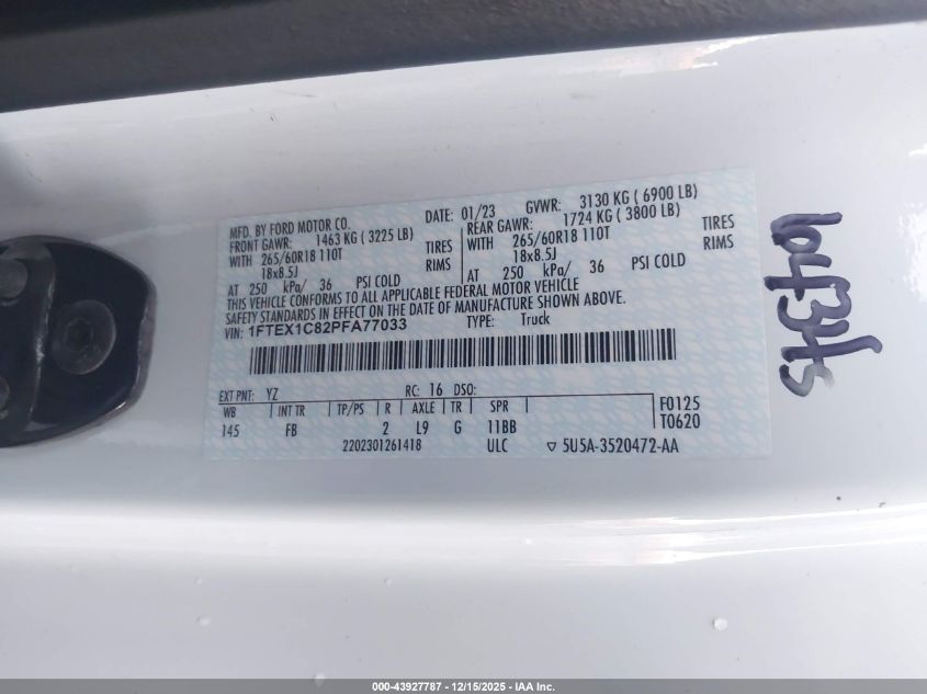 2023 Ford F-150 Xlt VIN: 1FTEX1C82PFA77033 Lot: 43927787