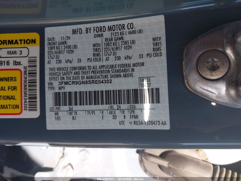 2025 Ford Bronco Sport Heritage VIN: 3FMCR9GN8SRE04302 Lot: 43927811