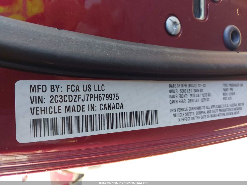 2023 Dodge Challenger R/T Scat Pack VIN: 2C3CDZFJ7PH679975 Lot: 43927895