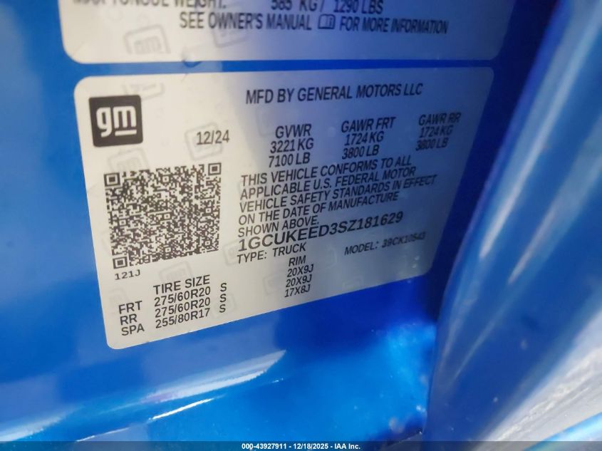 2025 Chevrolet Silverado 1500 4Wd Short Bed Rst VIN: 1GCUKEED3SZ181629 Lot: 43927911