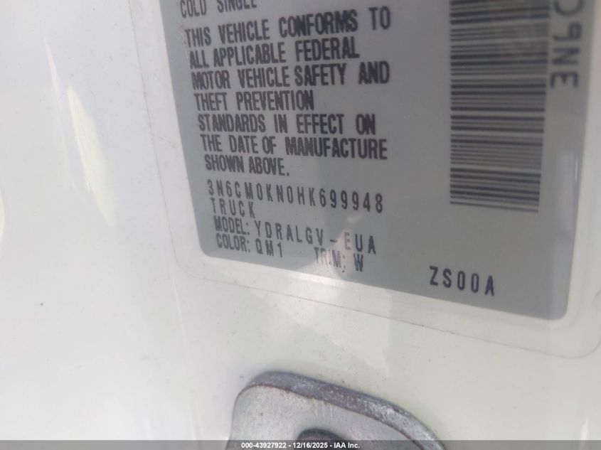 2017 Nissan Nv200 Sv VIN: 3N6CM0KN0HK699948 Lot: 43927922