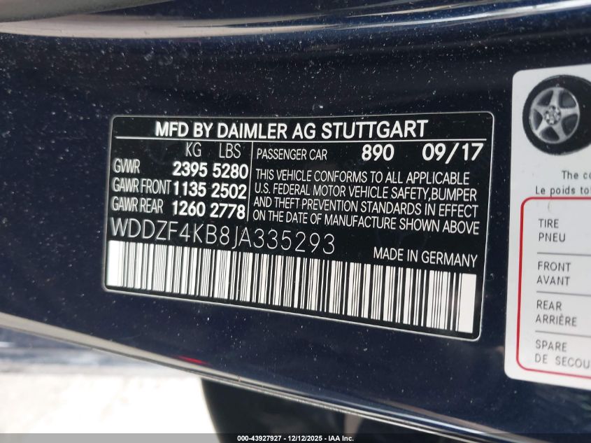 2018 Mercedes-Benz E 300 4Matic VIN: WDDZF4KB8JA335293 Lot: 43927927