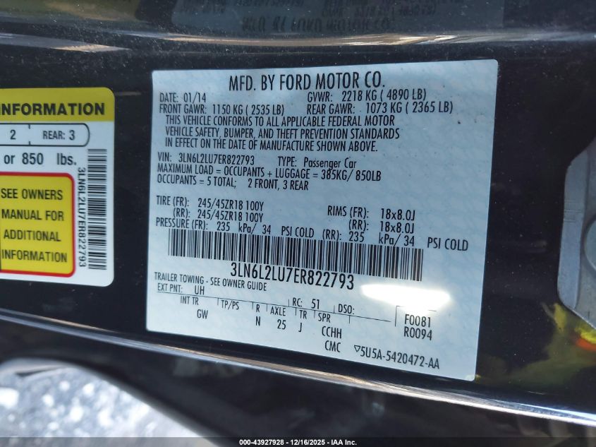 2014 Lincoln Mkz Hybrid VIN: 3LN6L2LU7ER822793 Lot: 43927928