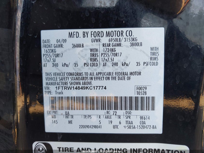 1FTRW14849KC17774 2009 FORD F-150 photo no. 9