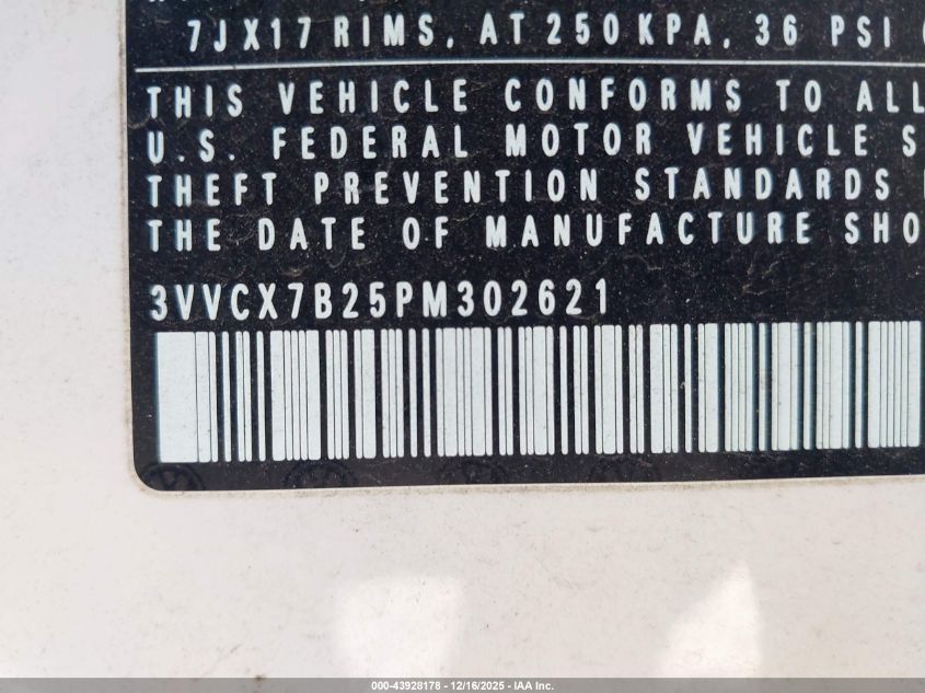 2023 Volkswagen Taos 1.5T S VIN: 3VVCX7B25PM302621 Lot: 43928178