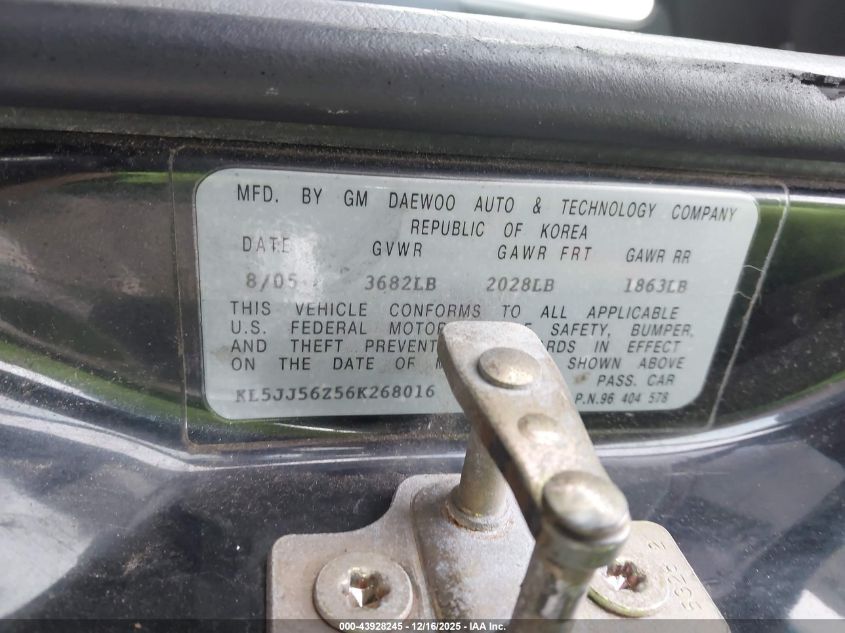 2006 Suzuki Forenza Premium VIN: KL5JJ56Z56K268016 Lot: 43928245