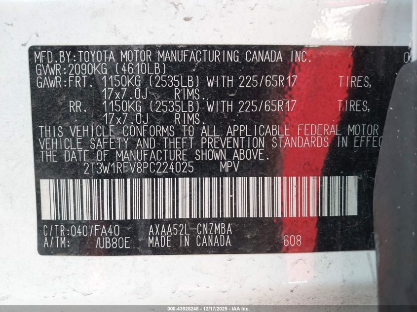 2023 Toyota Rav4 Xle VIN: 2T3W1RFV8PC224025 Lot: 43928248