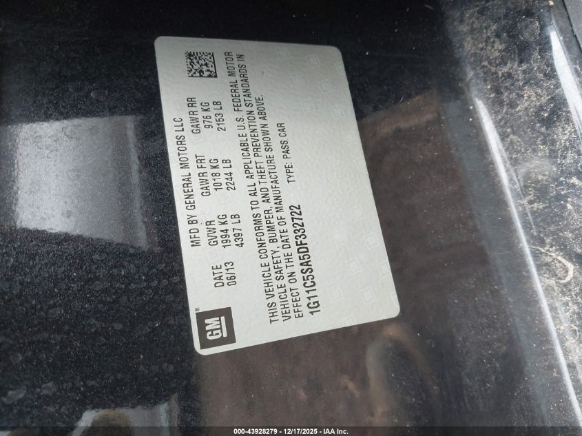 2013 Chevrolet Malibu 1Lt VIN: 1G11C5SA5DF332722 Lot: 43928279