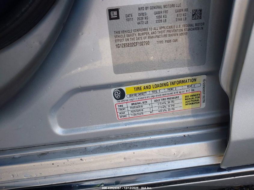 2012 Chevrolet Malibu 1Lz VIN: 1G1ZE5E02CF192790 Lot: 43928357