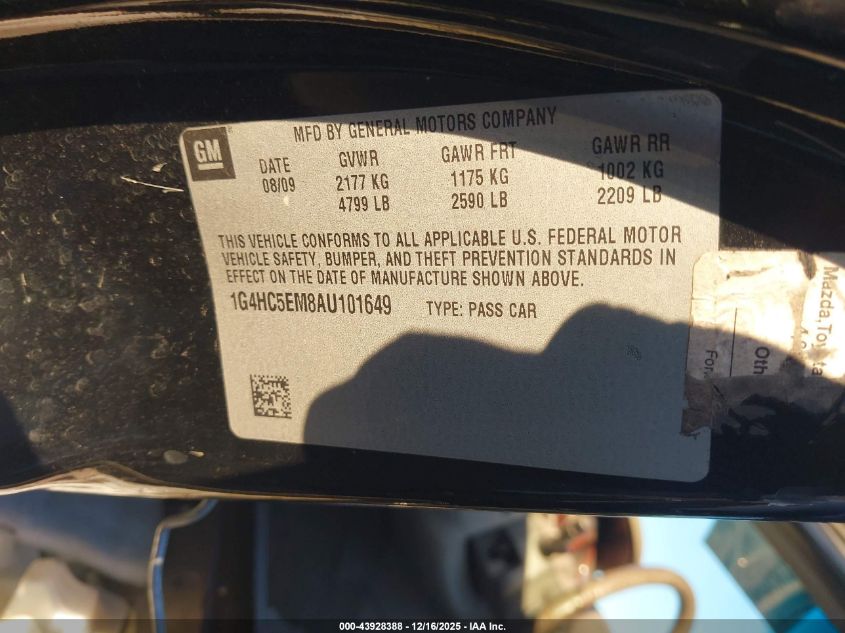 2010 Buick Lucerne Cxl VIN: 1G4HC5EM8AU101649 Lot: 43928388