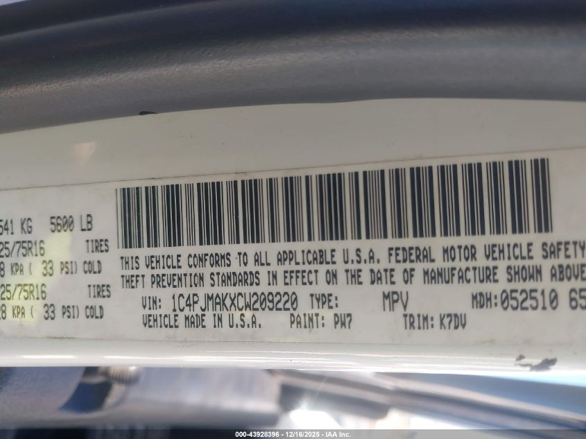 2012 Jeep Liberty Sport VIN: 1C4PJMAKXCW209220 Lot: 43928396