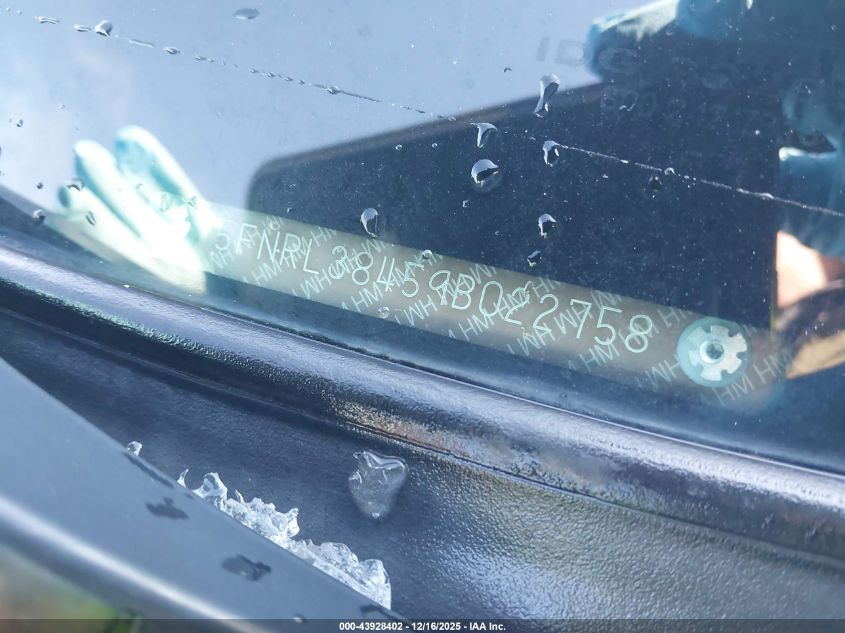 2009 Honda Odyssey Ex VIN: 5FNRL38459B022758 Lot: 43928402