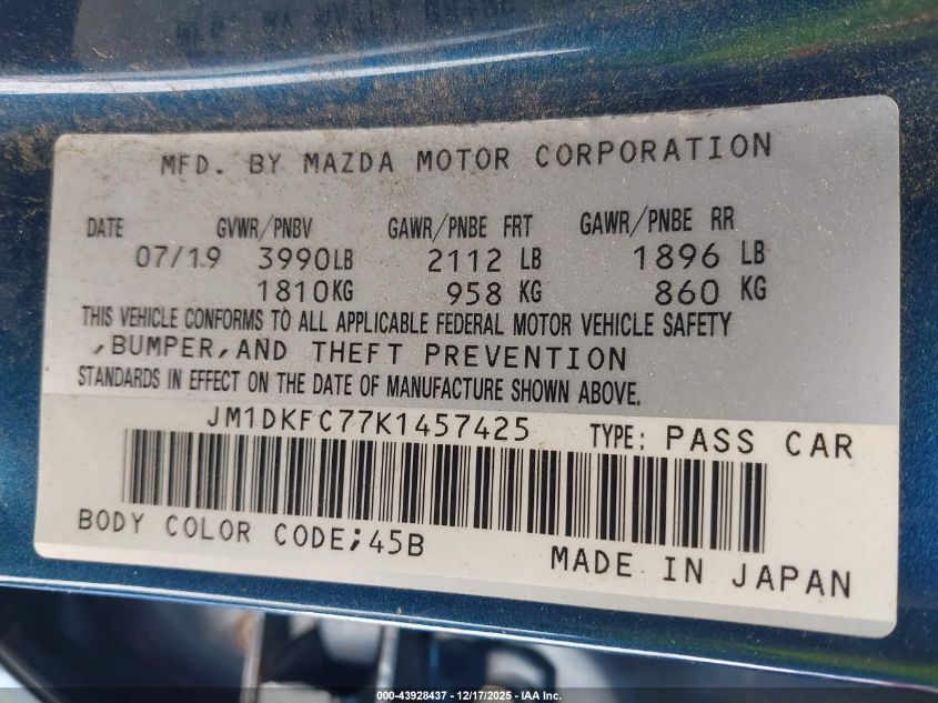 2019 Mazda Cx-3 Touring VIN: JM1DKFC77K1457425 Lot: 43928437