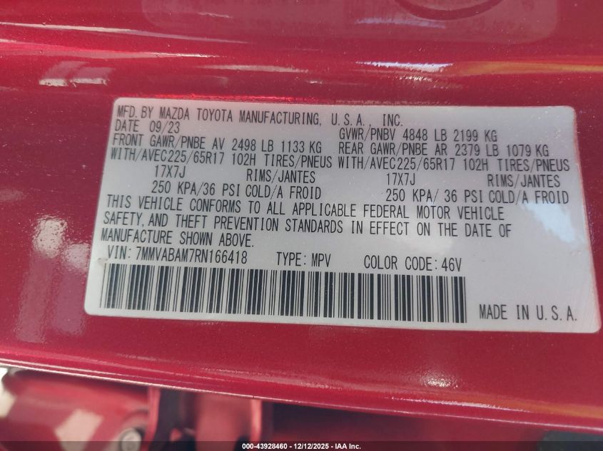 2024 Mazda Cx-50 2.5 S Select VIN: 7MMVABAM7RN166418 Lot: 43928460