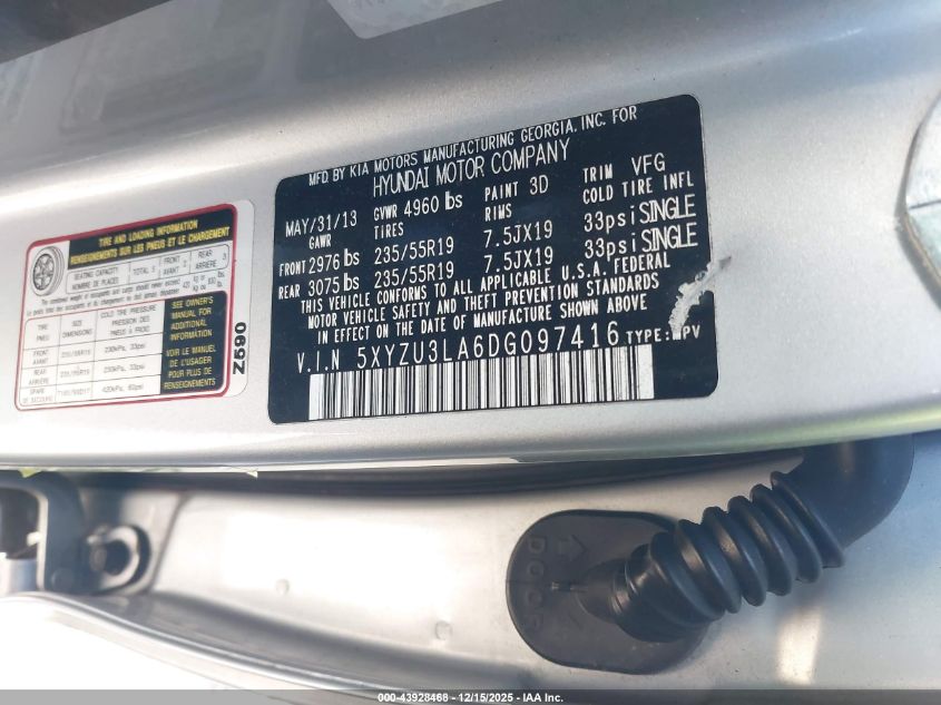 2013 Hyundai Santa Fe Sport 2.0T VIN: 5XYZU3LA6DG097416 Lot: 43928468