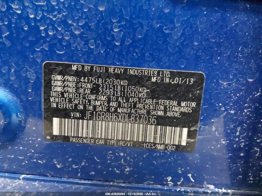 JF1GR8H6XDL837036 2013 SUBARU IMPREZA WRX photo no. 9