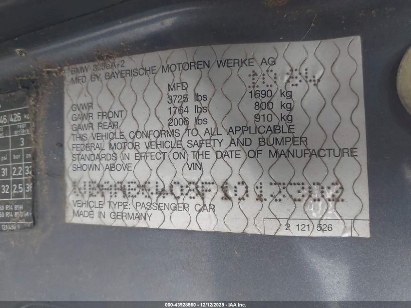 1985 BMW 325 E Automatic VIN: WBAAB6408F1013302 Lot: 43928560