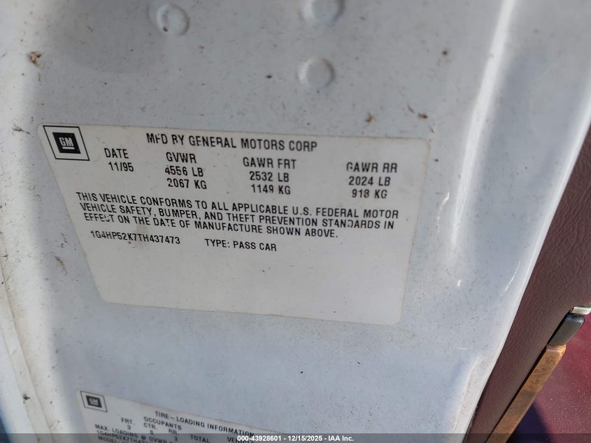 1996 Buick Lesabre Custom VIN: 1G4HP52K7TH437473 Lot: 43928601