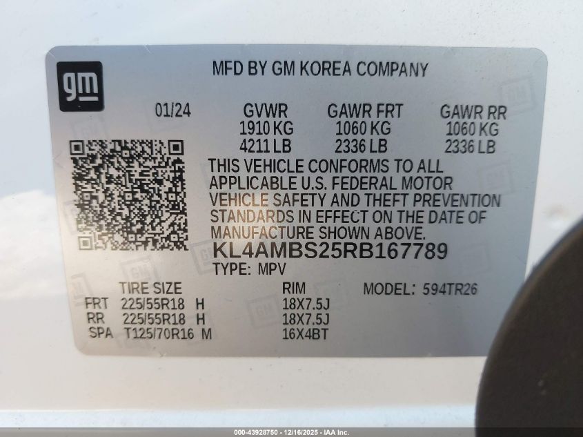 2024 Buick Encore Gx Preferred Fwd VIN: KL4AMBS25RB167789 Lot: 43928750