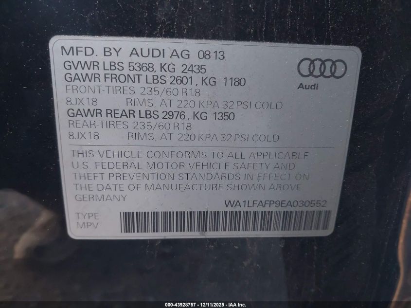 2014 Audi Q5 2.0T Premium VIN: WA1LFAFP9EA030552 Lot: 43928757