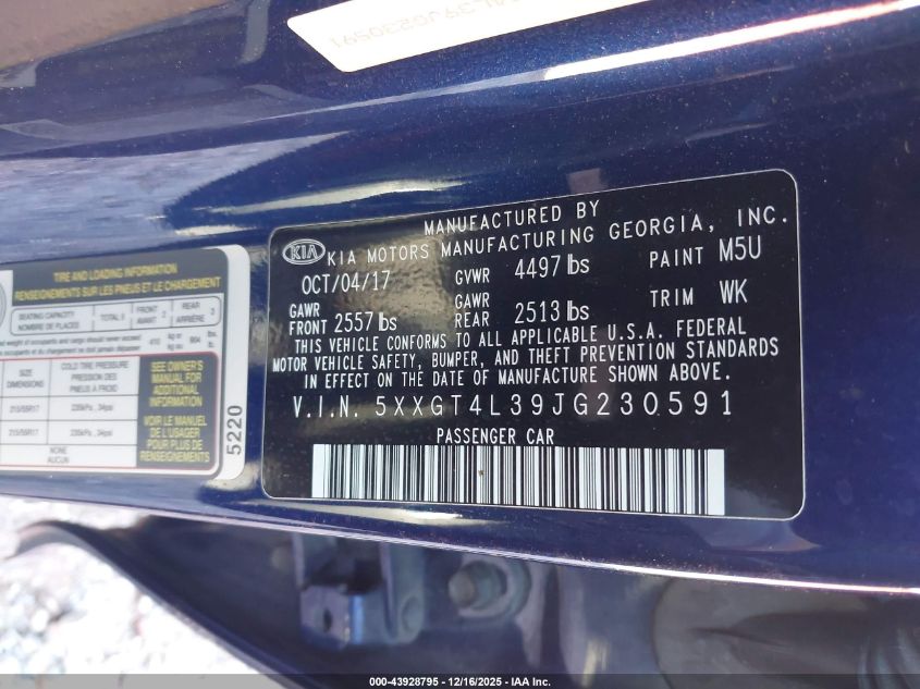 2018 Kia Optima S VIN: 5XXGT4L39JG230591 Lot: 43928795