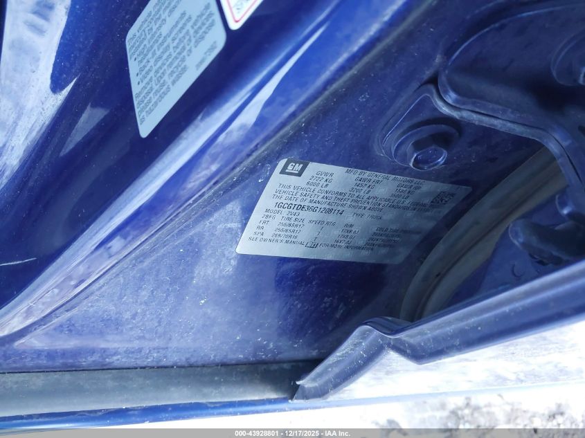 2016 Chevrolet Colorado Z71 VIN: 1GCGTDE36G1208114 Lot: 43928801