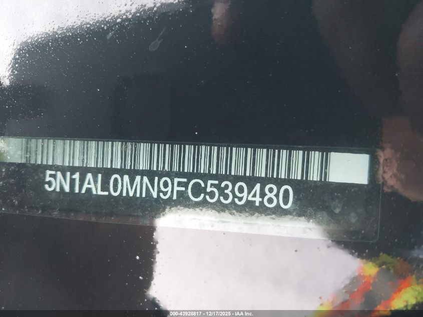 2015 Infiniti Qx60 VIN: 5N1AL0MN9FC539480 Lot: 43928817
