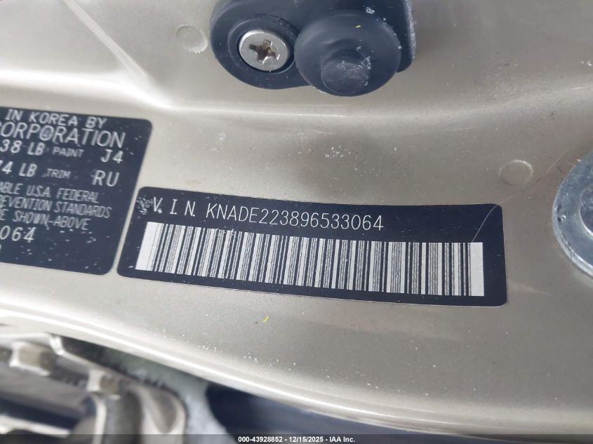 2009 Kia Rio Lx VIN: KNADE223896533064 Lot: 43928852