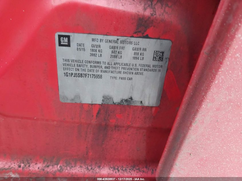 2015 Chevrolet Cruze Eco Manual VIN: 1G1PJ5SB7F7175958 Lot: 43928937