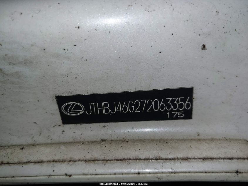 2007 Lexus Es 350 VIN: JTHBJ46G272063356 Lot: 43928941