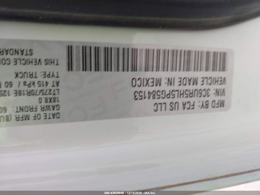 2023 Ram 2500 Tradesman 4X4 8' Box VIN: 3C6UR5HL5PG584153 Lot: 43928946