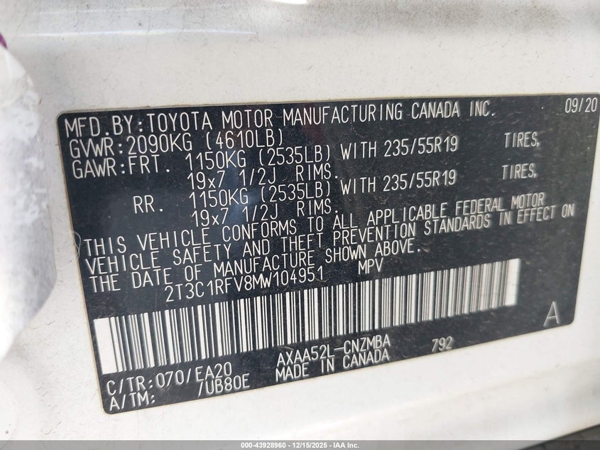 2T3C1RFV8MW104951 2021 TOYOTA RAV 4 photo no. 9