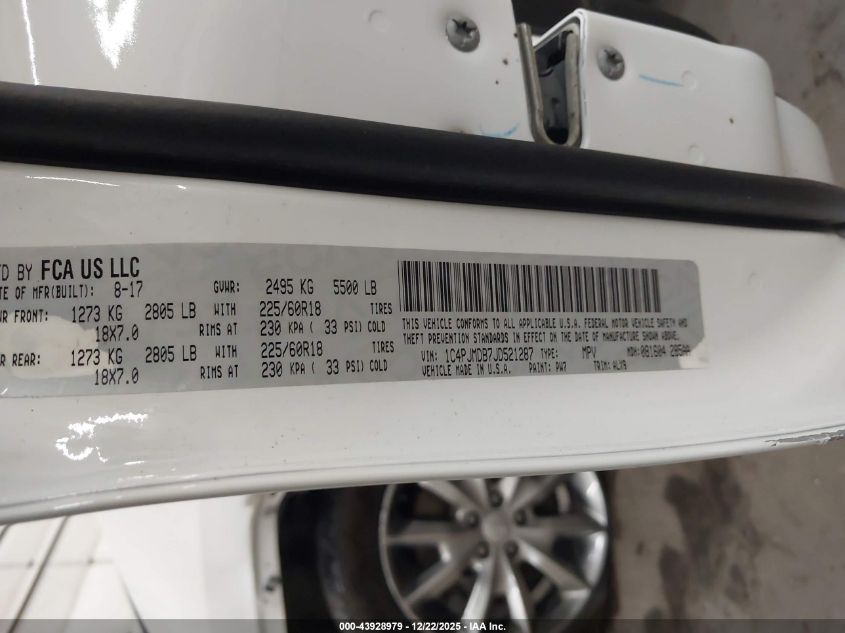 2018 Jeep Cherokee Limited 4X4 VIN: 1C4PJMDB7JD521287 Lot: 43928979