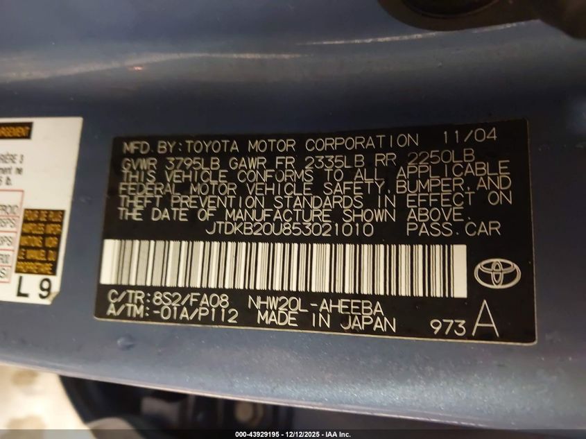 2005 Toyota Prius VIN: JTDKB20U853021010 Lot: 43929195