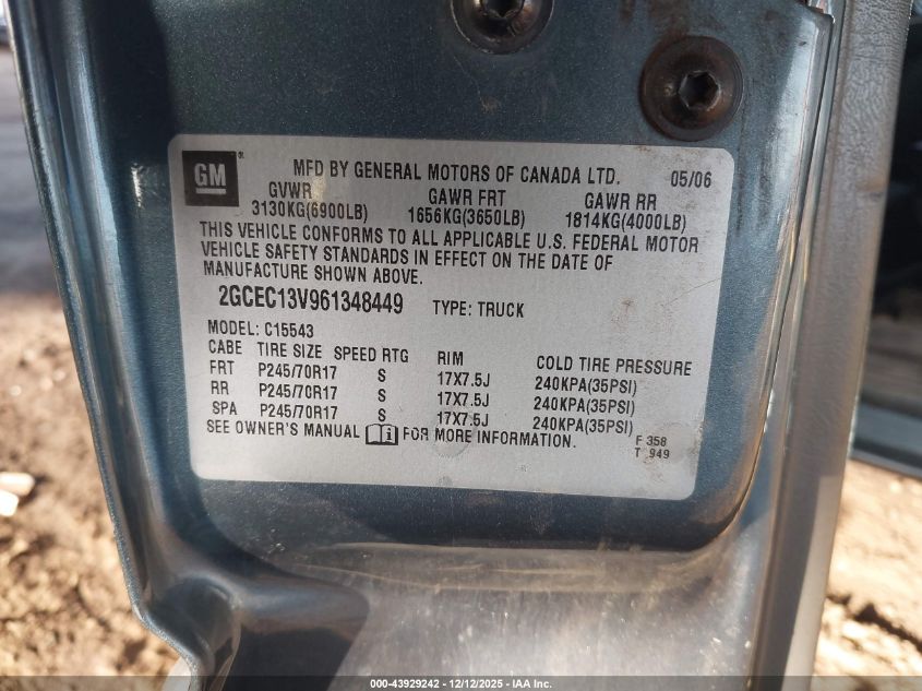 2006 Chevrolet Silverado 1500 Ls VIN: 2GCEC13V961348449 Lot: 43929242
