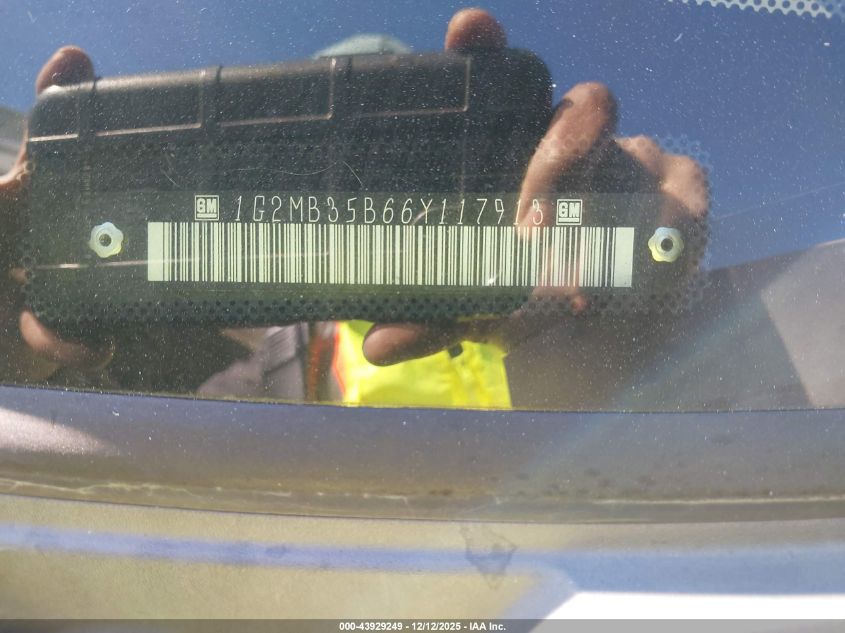 2006 Pontiac Solstice VIN: 1G2MB35B66Y117913 Lot: 43929249