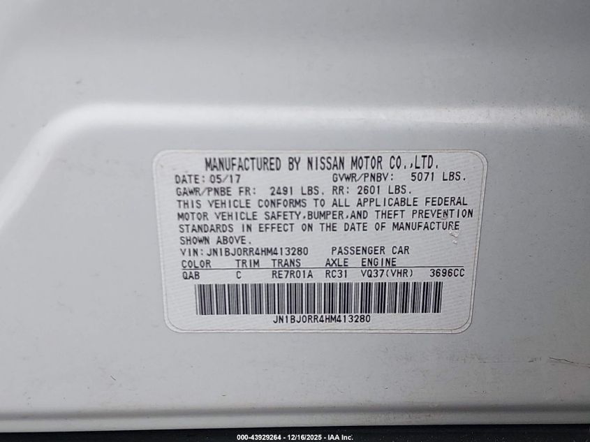 2017 Infiniti Qx50 VIN: JN1BJ0RR4HM413280 Lot: 43929264