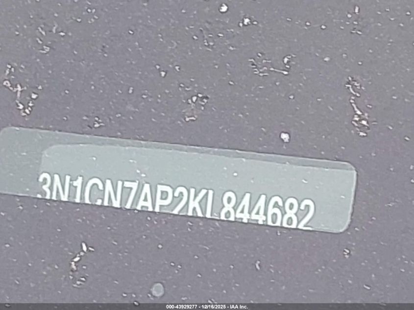 2019 Nissan Versa 1.6 Sv VIN: 3N1CN7AP2KL844682 Lot: 43929277