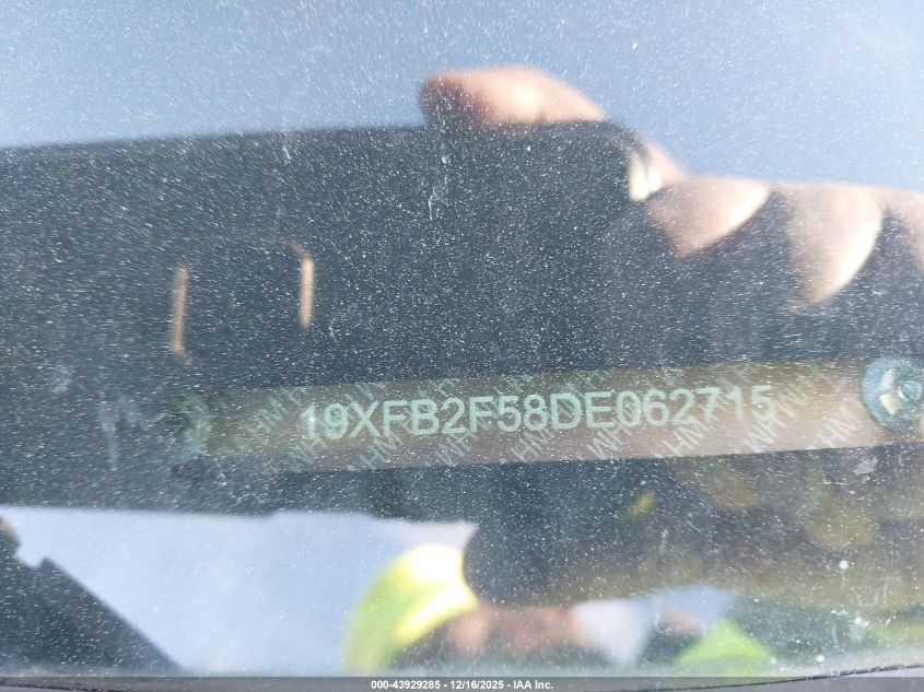 2013 Honda Civic Lx VIN: 19XFB2F58DE062715 Lot: 43929285