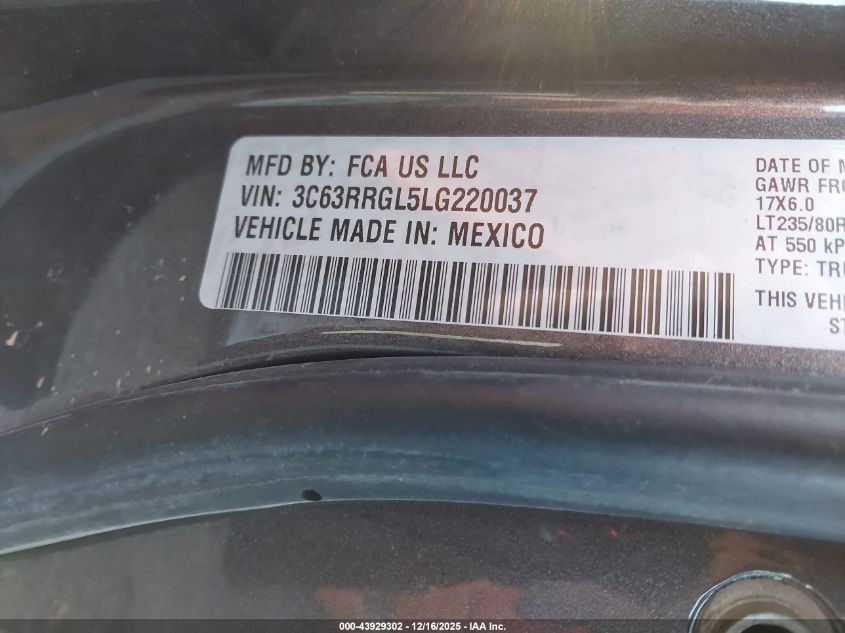 2020 Ram 3500 Tradesman 4X4 8' Box VIN: 3C63RRGL5LG220037 Lot: 43929302