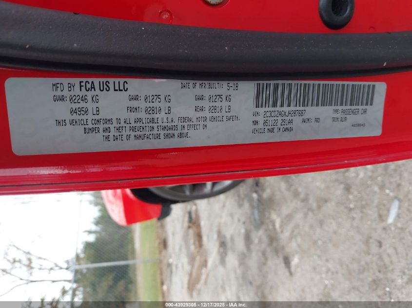 2018 Dodge Challenger Sxt Plus VIN: 2C3CDZAGXJH287687 Lot: 43929305