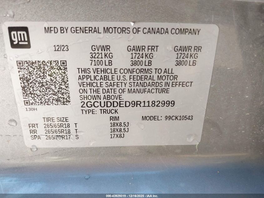 2024 Chevrolet Silverado 1500 4Wd Short Bed Lt VIN: 2GCUDDED9R1182999 Lot: 43929319