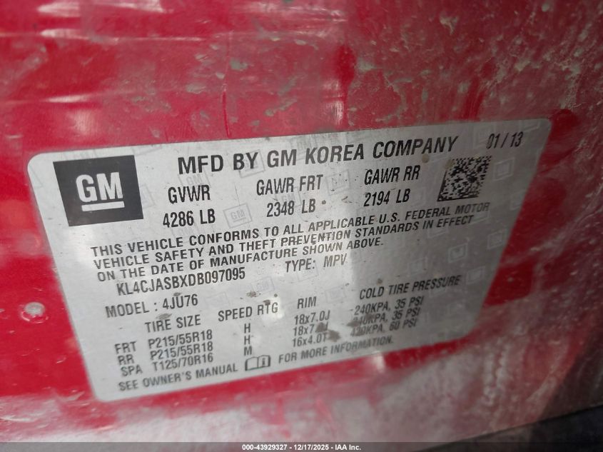 2013 Buick Encore VIN: KL4CJASBXDB097095 Lot: 43929327