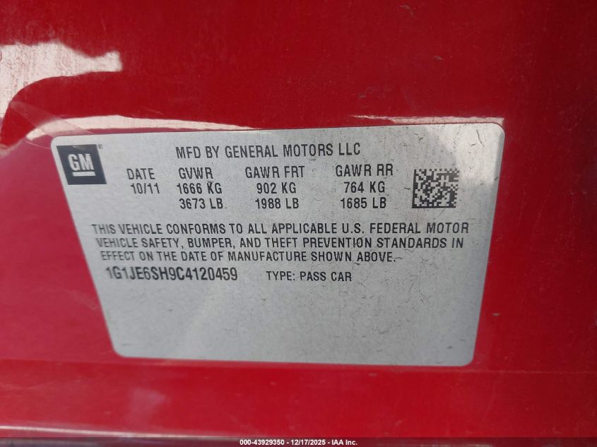 2012 Chevrolet Sonic 2Lz VIN: 1G1JE6SH9C4120459 Lot: 43929350