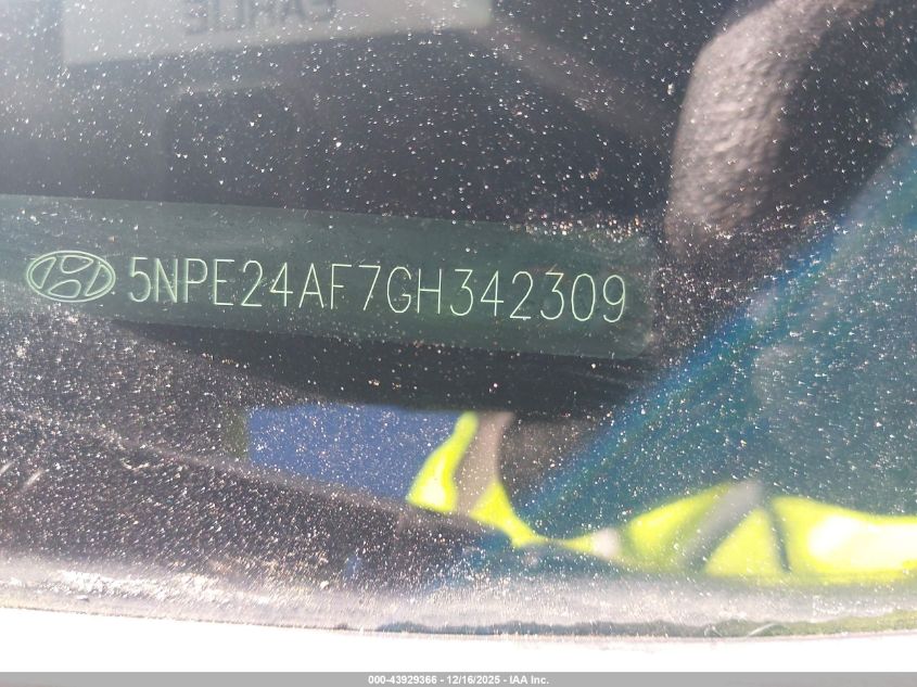 2016 Hyundai Sonata Se VIN: 5NPE24AF7GH342309 Lot: 43929366