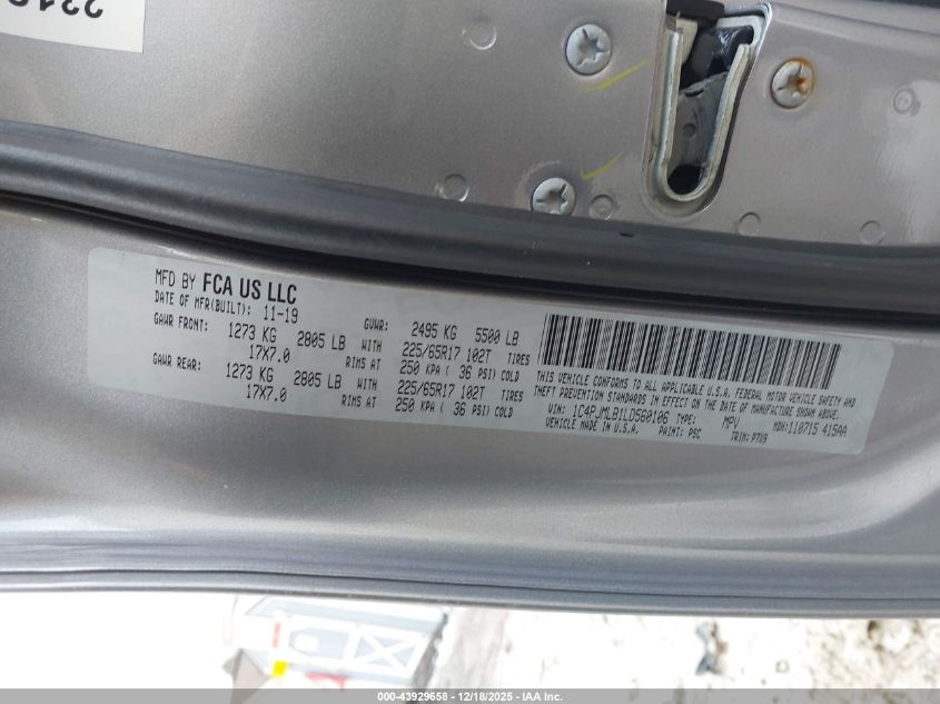 2020 Jeep Cherokee Latitude Plus 4X4 VIN: 1C4PJMLB1LD560106 Lot: 43929658