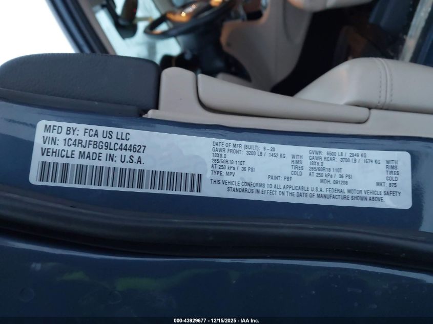 2020 Jeep Grand Cherokee Limited 4X4 VIN: 1C4RJFBG9LC444627 Lot: 43929677