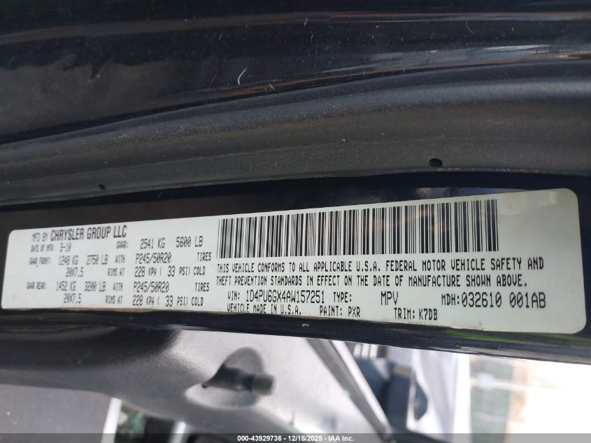 2010 Dodge Nitro Detonator VIN: 1D4PU6GX4AW157251 Lot: 43929736