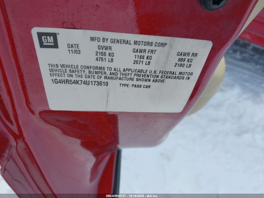 2004 Buick Lesabre Limited VIN: 1G4HR54K74U173610 Lot: 43929737